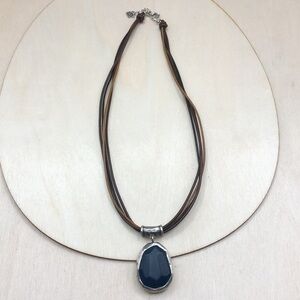 Silpada Blue Jade Sterling Silver Pendant Multi Leather Cord -Boho